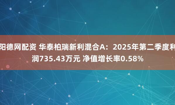 阳德网配资 华泰柏瑞新利混合A：2025年第二季度利润735.43万元 净值增长率0.58%